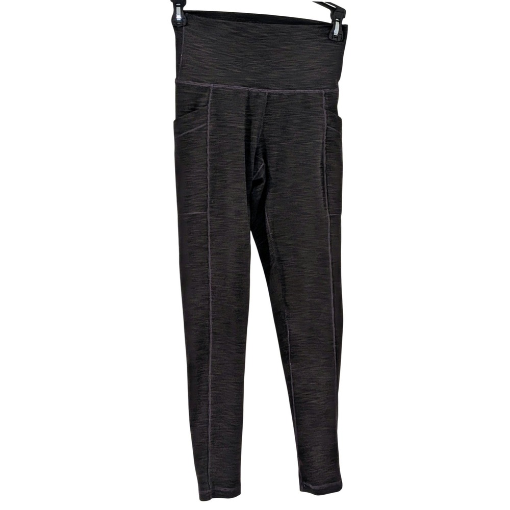 Prana‎ Womens XS High Rise Ribbed Space Dye Leggings Charcoal Grey Side Pockets